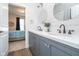 Bathroom with dual sinks and vanity, with direct access to the attached bedroom at 6459 Canak Dr, Avon, IN 46123