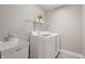 Well-equipped laundry room featuring a utility sink, modern washer, dryer and storage shelves at 10264 Normandy Way, Fishers, IN 46040