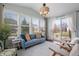 Bright sunroom featuring comfortable seating and sliding glass door at 10264 Normandy Way, Fishers, IN 46040