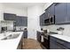 Contemporary kitchen with gray cabinetry, quartz countertops, and stainless steel appliances at 1030 Macoun Dr, Westfield, IN 46074