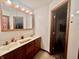 Bathroom featuring double sinks, a large mirror, and warm wood accents at 1195 Hinson Rd, Martinsville, IN 46151