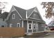 Charming two-story home with gray siding and a gabled roof, complemented by white trim at 21 S Warman Ave, Indianapolis, IN 46222