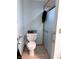 Functional bathroom with a toilet and tiled shower, offering a clean and practical space at 804 N Jameson St, Lebanon, IN 46052