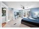 Spacious main bedroom with ceiling fan, large window, and an ensuite bath at 320 15Th St, Columbus, IN 47201