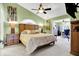 The main bedroom features a connecting office, carpet, a ceiling fan, and a large window at 4139 Bella Ct, Indianapolis, IN 46237