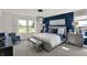 Beautiful main bedroom featuring a blue accent wall and ample natural lighting at 4435 Laughter Ln, Indianapolis, IN 46235