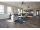 Expansive living area features an open concept design with hardwood floors and contemporary decor at 5558 Tart Blvd, Indianapolis, IN 46239