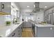 A kitchen featuring gray cabinets, white countertops, stainless steel appliances, and tile flooring at 5814 Beechwood Ave, Indianapolis, IN 46219