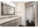 Bathroom with granite counters, a decorative mirror and tile floors at 10541 Titan Run, Carmel, IN 46032