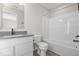 Clean bathroom featuring a vanity with modern fixtures, and a shower-tub combination at 4150 Douro Trl, Westfield, IN 46062