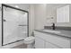 Modern bathroom featuring a glass-enclosed shower and sleek vanity at 4150 Douro Trl, Westfield, IN 46062