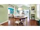 Stylish dining room with round table, wood floors, open layout into other rooms, and designer light fixture at 645 E 9Th St, Indianapolis, IN 46202