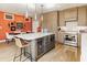 Spacious kitchen featuring a large island with seating, modern appliances, and orange accent wall at 932 N Broadway St # 1, Indianapolis, IN 46202
