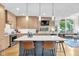 Modern kitchen features an island with seating, light wood cabinetry, and stainless steel appliances at 932 N Broadway St # 1, Indianapolis, IN 46202