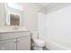Spotless bathroom with shower, sink, and white subway tile, creating a clean and modern aesthetic at 1274 Newton St, Avon, IN 46123