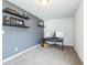 Nicely carpeted bedroom features a closet and shelving at 1381 Delacorte Cir, Shelbyville, IN 46176