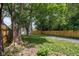 Large backyard with a gravel area, a wooden fence, and mature shade trees at 4242 Winthrop Ave, Indianapolis, IN 46205