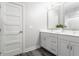 Modern bathroom features a double vanity with modern fixtures, gray cabinets and floors at 444 S Meridian Unit B-Bldg D St, Greenwood, IN 46142