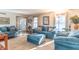 Comfortable living room with hardwood floors, plush blue sofas, and abundant natural light at 6530 Grant Wood Ct, Indianapolis, IN 46256