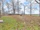 Large backyard with mature trees and a wooden fence, offering ample space at 12386 S Hillview Dr, Columbus, IN 47201