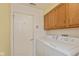 Bright laundry room featuring a washer, dryer, and ample cabinet space for storage solutions at 1280 Vicksburg S Dr, Greenwood, IN 46143