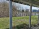A view of the back yard from a covered patio looking out to a pond at 1282 Highpointe Blvd, Shelbyville, IN 46176