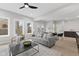 A bright living room featuring a gray sofa, modern furniture, and lots of natural light at 2406 Carrollton Ave, Indianapolis, IN 46205