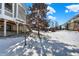 Snowy backyard with a raised back porch, two trees and some neighboring homes at 2504 Boylston Ct, Zionsville, IN 46077