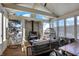 Cozy sunroom with a stone fireplace, comfortable seating, and views of the outdoors at 2504 Boylston Ct, Zionsville, IN 46077