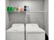 Washer and dryer with storage shelves in a bright laundry area at 3046 W New York St, Indianapolis, IN 46222