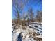 A scenic backyard, featuring tall trees and a dusting of snow, creates a serene and private landscape at 6944 E 300 S, Greenfield, IN 46140