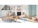 Bright living room featuring a white fireplace, modern furniture, and bar seating at 8061 Lower Bay Ln # 1, Indianapolis, IN 46236