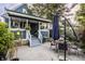 Charming back porch with open seating and an umbrella-covered dining table on the concrete patio at 1424 S New Jersey St, Indianapolis, IN 46225