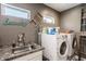 Functional laundry room featuring a sink, countertop, washing machine, and dryer for convenience at 1424 S New Jersey St, Indianapolis, IN 46225