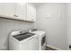 Functional laundry room with modern washer and dryer, and storage cabinets above at 1004 Astor Ln, Carmel, IN 46032