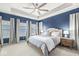 The primary bedroom has tray ceilings, big windows, and a king bed for rest and relaxation at 1004 Astor Ln, Carmel, IN 46032