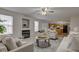 Comfortable living room with fireplace seamlessly flowing into the dining area at 10046 Gate Dr, Indianapolis, IN 46239
