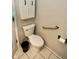 Standard height toilet with a white tank, a cabinet above, and a handrail on the adjacent wall at 1939 Crystal Bay E Dr, Plainfield, IN 46168
