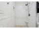 Contemporary shower with white subway tile and built in corner seat at 2020 Cross Willow Ln, Indianapolis, IN 46239