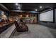 Home theater with leather seating, projector screen, and wood accent walls at 2274 Finchley Rd, Carmel, IN 46032