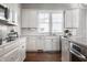 Bright kitchen featuring white cabinetry, stainless steel appliances, subway tile backsplash, and modern finishes at 2274 Finchley Rd, Carmel, IN 46032