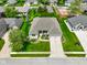 Aerial view of a home in a mature neighborhood showing a manicured lawn and three car garage at 286 S Woodridge Dr, Pittsboro, IN 46167