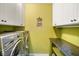 Bright laundry room with front loading washer and dryer and white cabinets at 286 S Woodridge Dr, Pittsboro, IN 46167