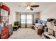 Bedroom with boxes and a ceiling fan, providing ample space for storage and comfort at 3229 Autumn Ash Dr, Zionsville, IN 46077