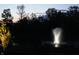 Night view of community pond with illuminated fountain, silhouetted trees at 804 Whispering Oaks Dr, Carmel, IN 46032