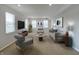 Bright living room featuring a large TV, neutral furniture, and plenty of natural light from windows at 9034 Faulkner Dr, Indianapolis, IN 46239