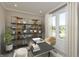 Well-lit home office includes a modern desk, shelving, and a large window at 1101 Knoll Ct, Greenwood, IN 46143