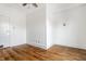 Bright bedroom with hardwood floors, crown molding and vintage-style ceiling fan at 4644 Cornelius Ave, Indianapolis, IN 46208