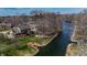 Aerial view of waterfront homes with lake access and dock at 895 Baywood Ct, Columbus, IN 47201