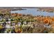 Aerial view of a neighborhood with lake, surrounded by colorful fall foliage at 9643 N Box Elder Ct, McCordsville, IN 46055
